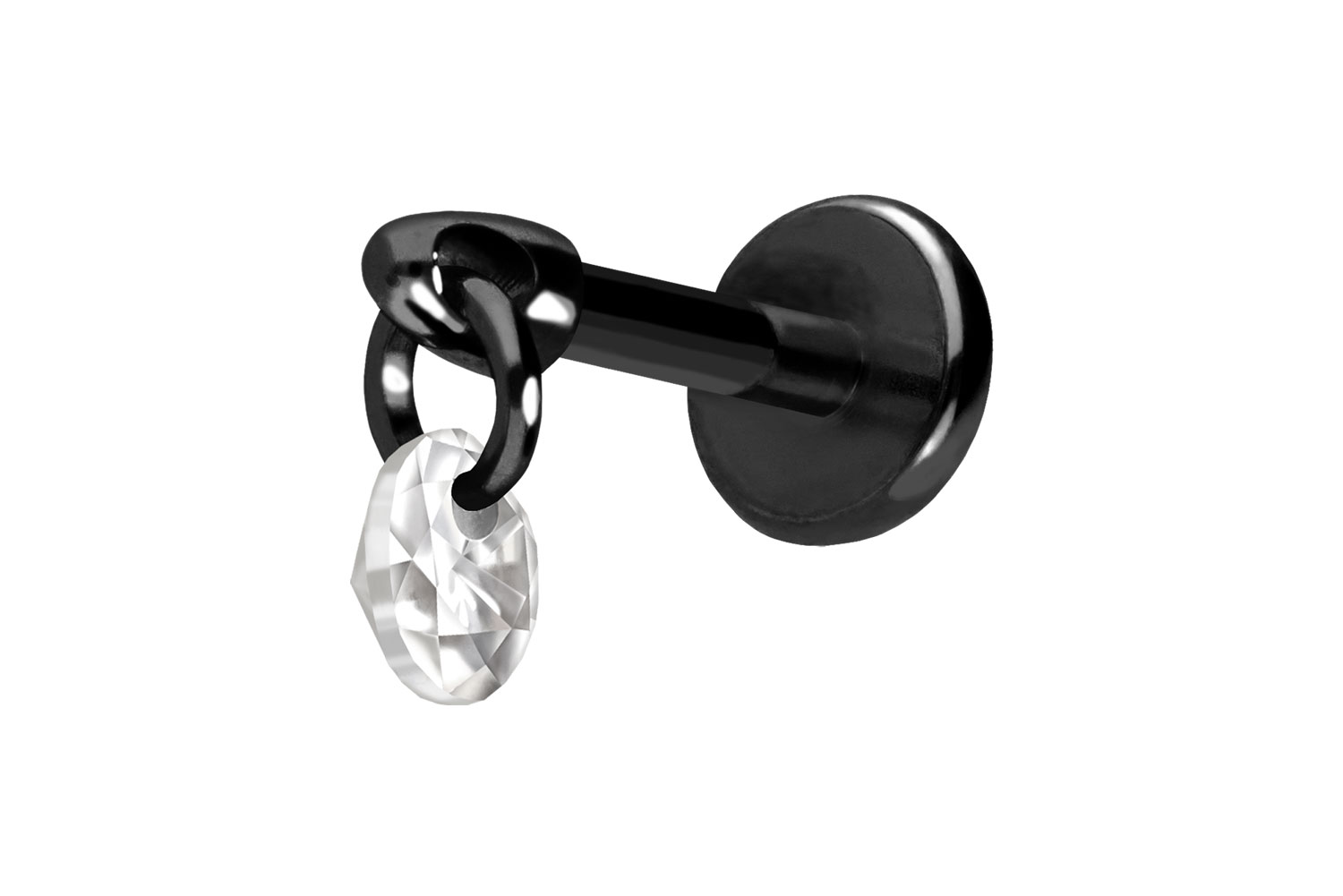 Titan Labret Piercing mit Push Fit RUNDER KRISTALL